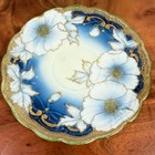 Antique I e co Japan Hand Painted Saucer Cobalt Blue White Poppies Gold Moriage