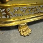 Antique Pierced Brass Fireplace Screen Fender With Rare Lion Paws Feet