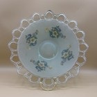 Vtg Lancaster Green Satin Glass Reverse Painted Floral Cut Out Edge Bowl Dish