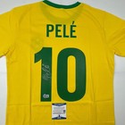 Autographed signed Pele Brazil Yellow Futbol Jersey Beckett Bas Coa Auto  2