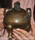 6 old China Ancient Dynasty Bronze Tripod Both Ears Incense Burner Censer Statue