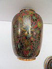 Vintage Chinese Cloisonne Vase With Wood Stand In Dark Multi Floral Pattern 9 