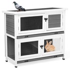 2 Story Outdoor Solid Wood Rabbit Hutch Bunny Cage With 2 Large Main Rooms  Grey