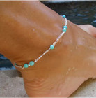 Silver Anklet Blue Bead Ankle Bracelet Barefoot Beach Chain Dainty Boho 12  Long