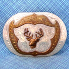 Buck Deer Stag Belt Buckle Ornate Scroll Cowboy Hunter Vtg Western Flair  nox422