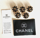Chanel Vintage Button Set Of 5 Size 20 Mm Black  Gold Tone Metal And Label