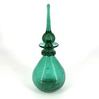 Vintage Rainbow Crackle Glass Decanter Bottle Teal Green Flame Stopper