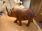 Hand Carved Wooden Rhinoceros Rhino Solid One Piece 7  Long Excellent