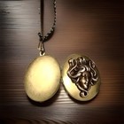 Art Nouveau Goddess Locket Necklace  Vintage Antique Brass Victorian Lady