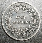 1866 Great Britain One 1 Shilling Die 27 Old Queen Victoria Silver Coin Km 734