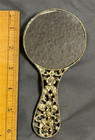 Antique Victorian Ornate Rose Flower Gold Tone Handheld Vanity 3  Hand Mirror