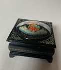Russian Black Lacquered Hand Painted Folk Art Trinket Box 2 5 Inch Square Signed