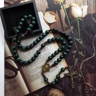 Dark Green Rosary Necklace Catholic Prayer Beads Virgin Mary Medal Crucifix Gift