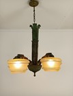 Art Deco Chandelier Antique Fixture Art Glass Uranium Lights Up Extremely Rare 5