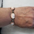 Vtg Silver Tone Nos Pink White Cameo Bracelet