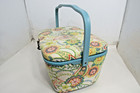 Vintage Light Color Paisley Padded Sewing Box With Tray   Handle