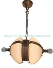 Antique Old Vintage Art Deco Fixture Ceiling Brass Hanging Light Milk Glass Lamp