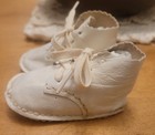 Vintage White Leather Baby Shoes  Scalloped Edge  Approximately 4   Precious 