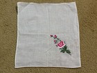 Vintage 40s Embroidered Flower Sheer Pink White Hanky Handkerchief Cotton Linen
