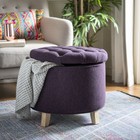 Contemporary Glam Tufted Storage Ottoman Purple Round Oak Wood Legs Wool Poly