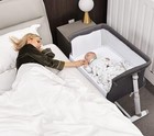 Ronbei Baby Bassinet Bedside Sleeper Babies Crib Bed Adjustable Portable - Gray