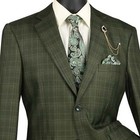Vinci Men s Olive Green Sharkskin Glen Plaid 3 Piece Classic Fit Suit - New