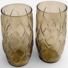 Set Of 2 Vintage Anchor Hocking 16oz Madrid Brown Blown Glass Flat Tumblers 5 5 
