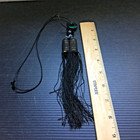 Antique Oriental Tassel Pendant Woven Black Cord W  Green Agate Ring   2 Beads