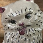 Vtg Ceramic Persian Cat Kitten 10 Inch Tongue Out Statue Hollow White Green Eyes