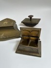 Vintage Inkwell Set Of 3  antique Bronze Art Nouveau Double Inkwell Bronze