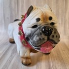 Vintage English Bulldog Bank Flocked Plaster American Bully Dog Cute Collectible