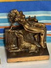 Art Deco Book Ends Nude Woman   Dog Antique Flapper Girl Harp Book Ends Moderne