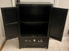 Mid Century Black Lacquer Chinese Chinoiserie Bar Cabinet Hidden Compartment 36   