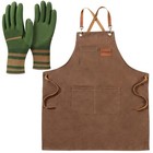 Men Women Gardening Thick Canvas Bib Apron   Glove Set With Large Pockets  Brown