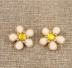 Vintage Signed Replica Made In Italy High End Flower Glass Cab Clip On Earrings