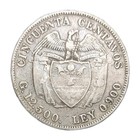 1916 Colombia 50 Centavos Silver Coin Km 193 Bogota Mint