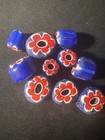 10 Glass Beads - Star Pattern Glass Cane Beads  12mm Vintage  b1367 