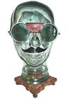 Antique Willson Green Leather Goggles Safety Glasses Vtg Old Spectacles