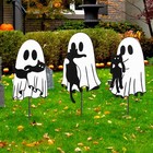 3pcs Metal Halloween Yard Art Silhouette Ghost Black Cat Outdoor Lawn Decor Sign