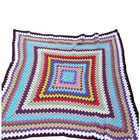 Handmade Crochet Granny Square Afghan Throw Blanket Colorful Boho Decor Vtg