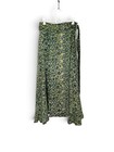 Natalie Martin Green Silk May Wrap Skirt Floral Batik Maxi Boho Size Small