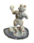 Vintage Pc Pewter Wizard   Satyr Figurine Set On Agate Geode Base With Gem Accen