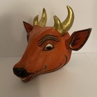 Vintage Folk Art Mexican Bull Mask - Wood Peg Removable Ears