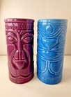 Pair Of Ceramic Hawaiian Tiki Bar Mugs Glazed Purple blue 5 5  Accoutrements