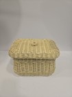 Vtg Wicker Basket With Lid Off White  7x9 Rectangle