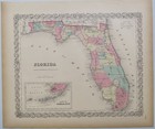 Original 1855 Colton s Hand Colored Map Of Florida