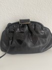 Vintage 80s Clutch Purse Frame Bag Black Leather Snake Designs Crossbody Lisette