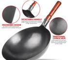 Hand Hammered Wok traditional Iron Wok No Coating Wooden Handle