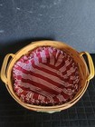 Longaberger Christmas Collection 1999 Popcorn Basket   Fabric Liner Leather Hand