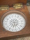 Antique Wood Case Pocket Compass Mahogany Brass Fittings Paper Dial For Parts